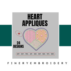 Heart Appliques: Embroidery Design Pack - FineryEmbroidery