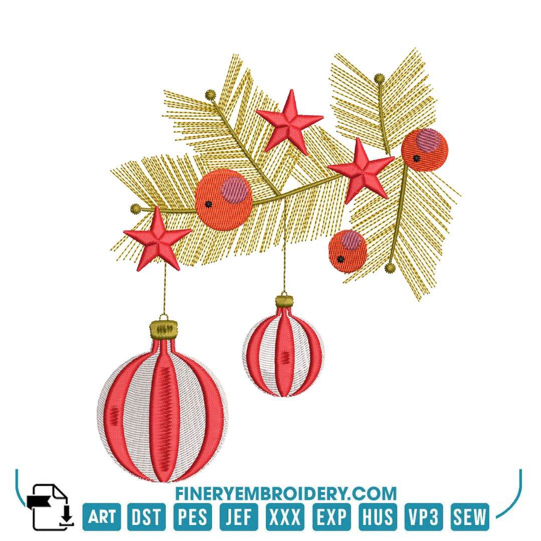 Holiday Decorations Embroidery Design Pack – 12 Festive designs - 3 Sizes - FineryEmbroidery