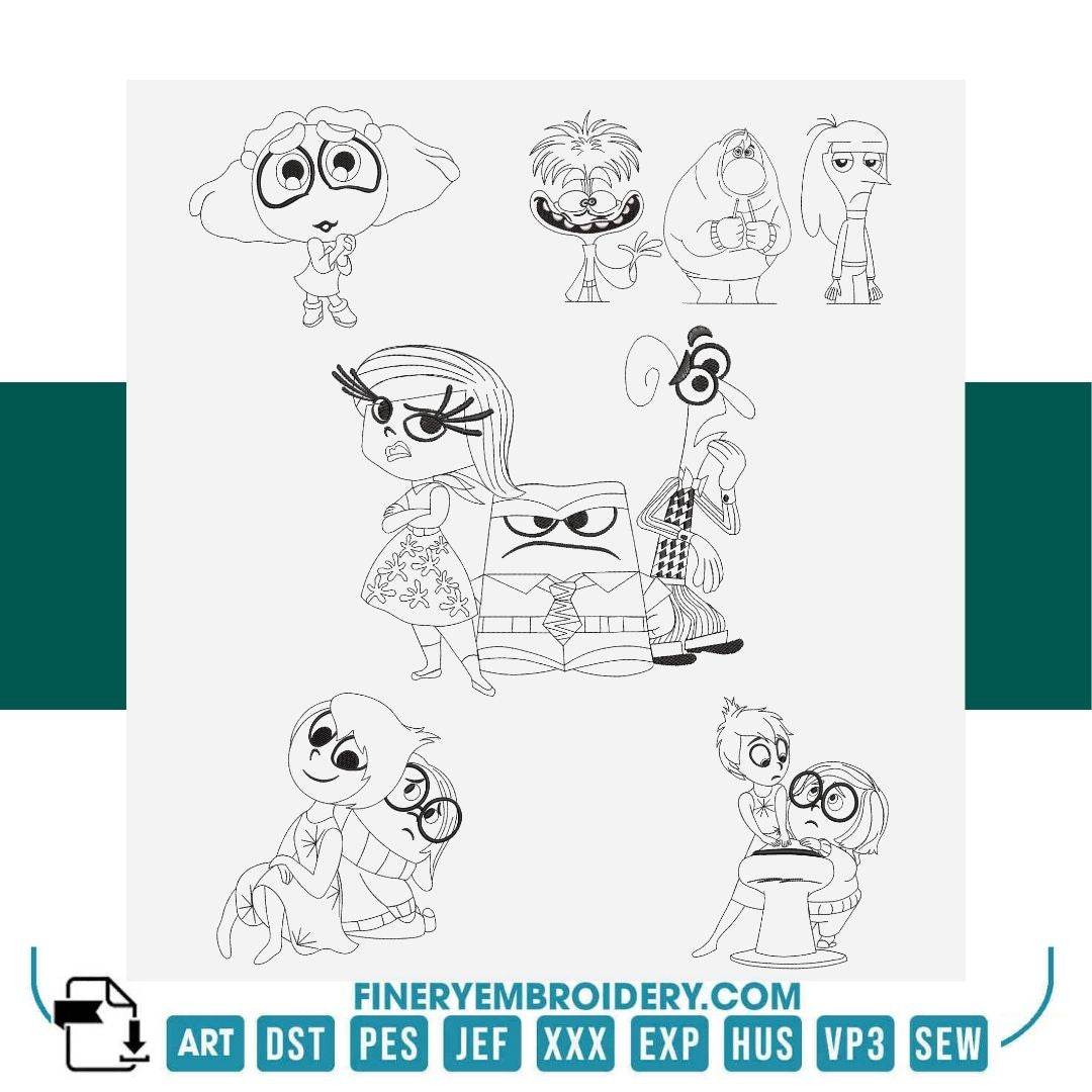 Inside Out Emotions Embroidery Design Pack – 12 Designs - 4 Sizes   | FineryEmbroidery - FineryEmbroidery