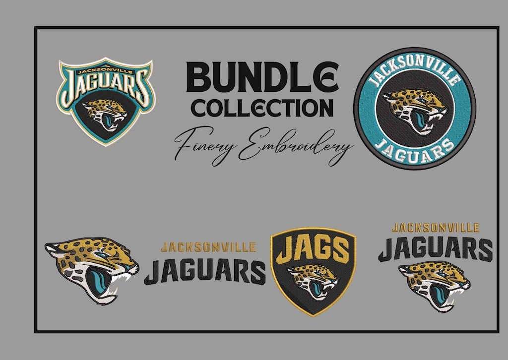 Jacksonville Jaguars - Pack of 6 Designs - 2 Sizes - Embroidery Design - FineryEmbroidery