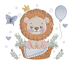 Lion in basket embroidery design  – 7 Sizes