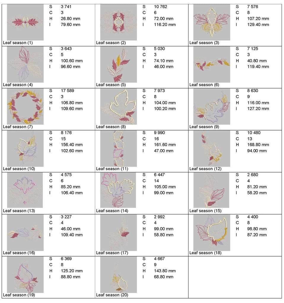 Leaf season Appliques: Embroidery Design Pack - FineryEmbroidery
