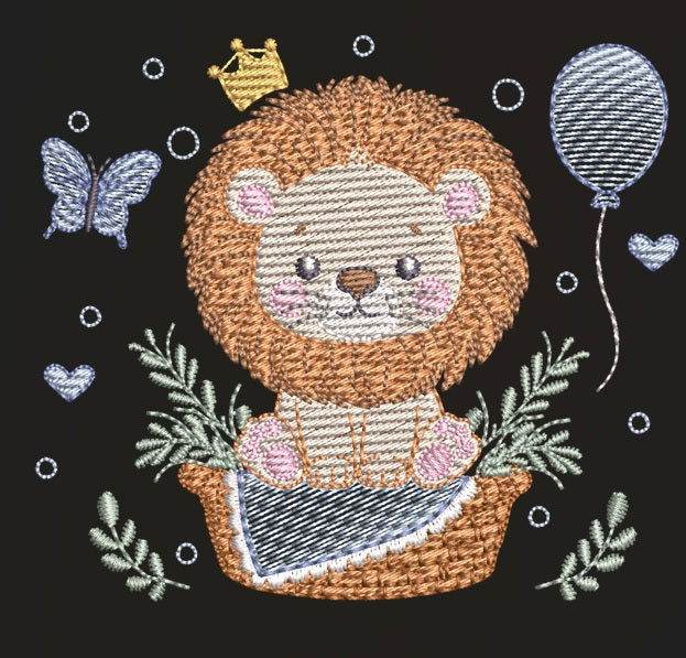 Lion in basket embroidery design  – 7 Sizes - FineryEmbroidery