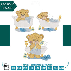 Little Bear takes his bath Pack 3 designs - Embroidery designs - FineryEmbroidery