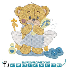 Little Bear takes his bath Pack 3 designs - Embroidery designs - FineryEmbroidery