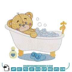 Little Bear takes his bath Pack 3 designs - Embroidery designs - FineryEmbroidery