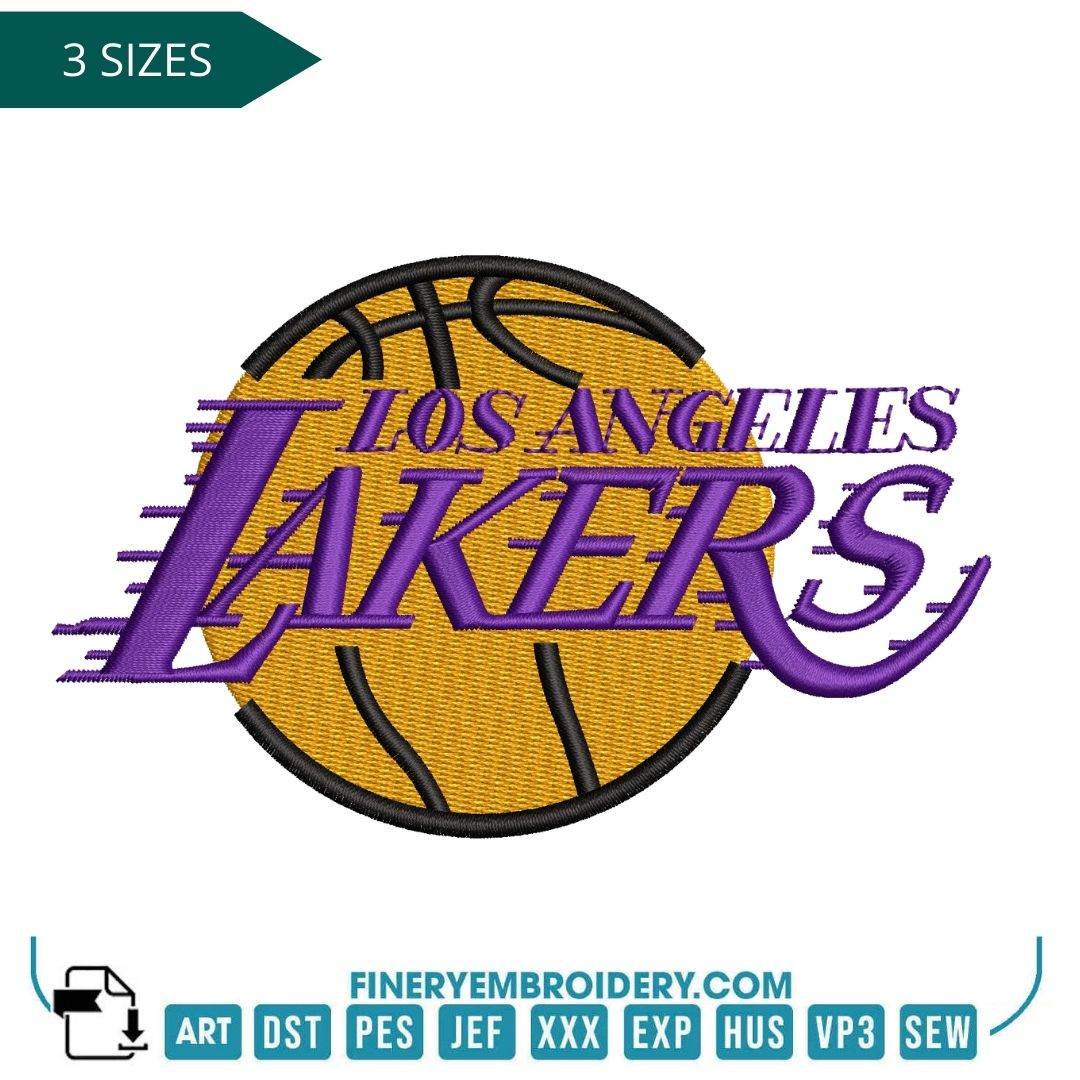 Los Angeles Lakers Embroidery Design – Iconic Team Logo in 3 Sizes - FineryEmbroidery