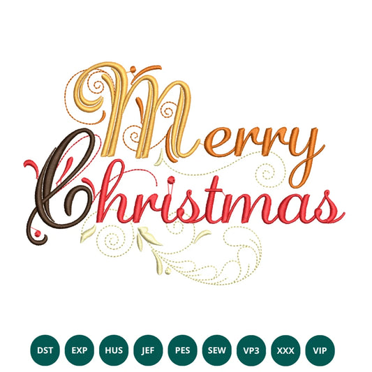 Merry Christmas Embroidery Design – Elegant Script Holiday Pattern