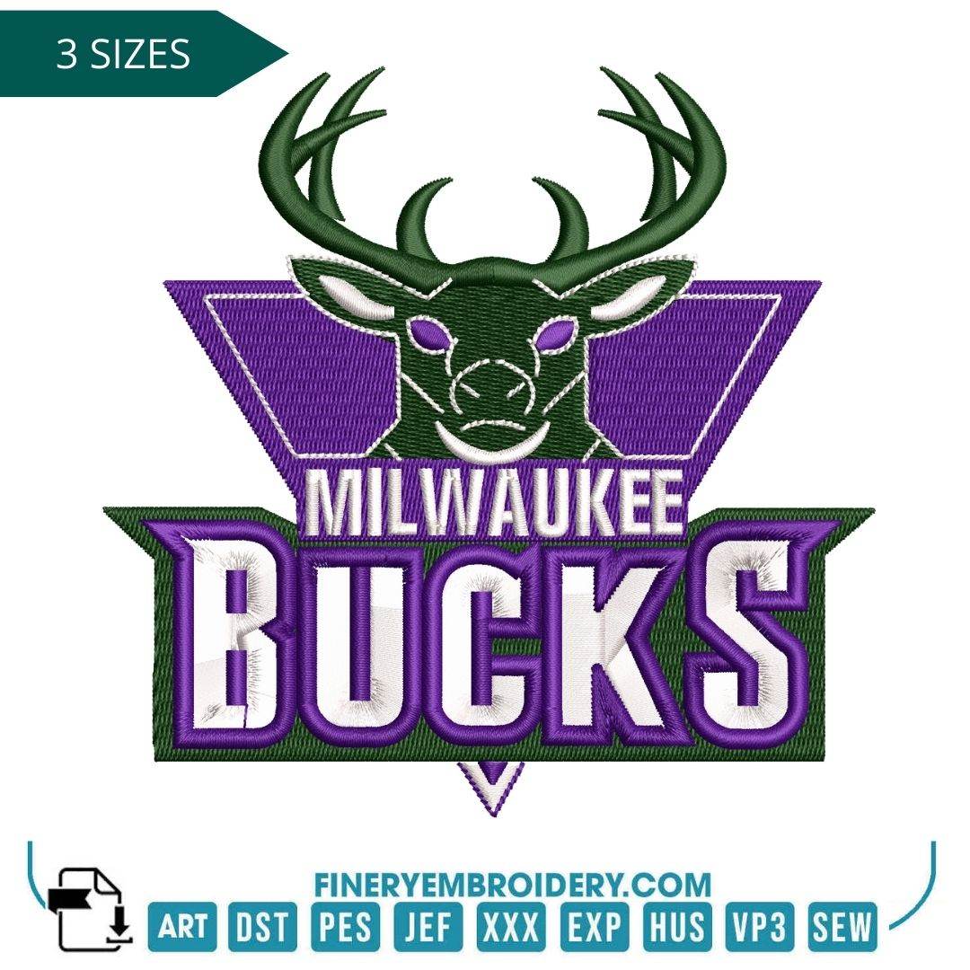 Milwaukee Bucks Embroidery Design – Fear the Deer Logo in 3 Sizes - FineryEmbroidery