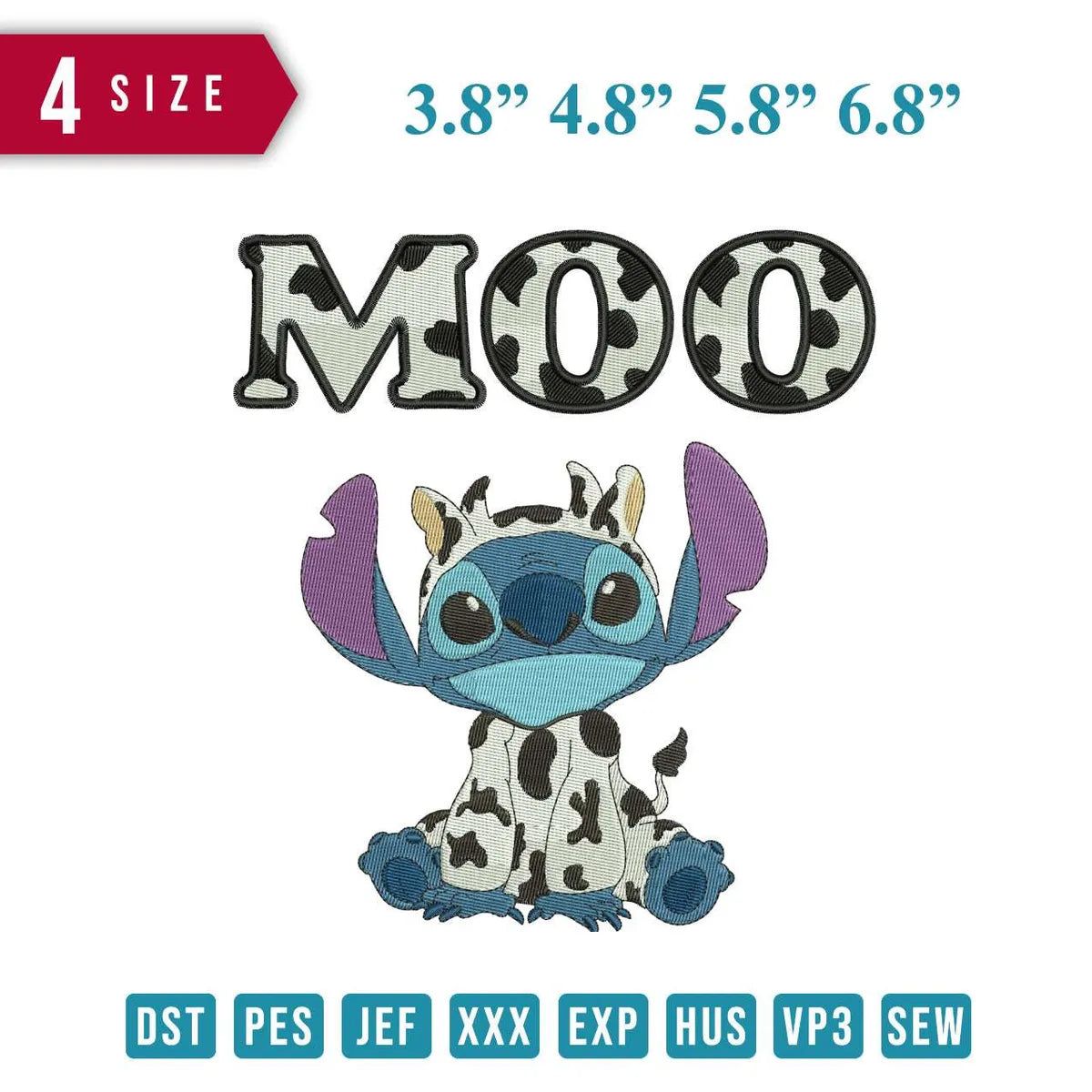 Moo Stitch Funny - Embroidery Design - FineryEmbroidery
