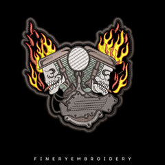 Motorcycle helmet skull embroidery design - FineryEmbroidery