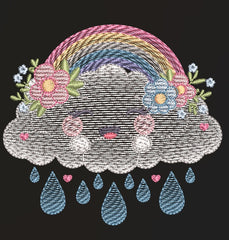 Whimsical cloud adorned with colorful rainbows – 7 Sizes