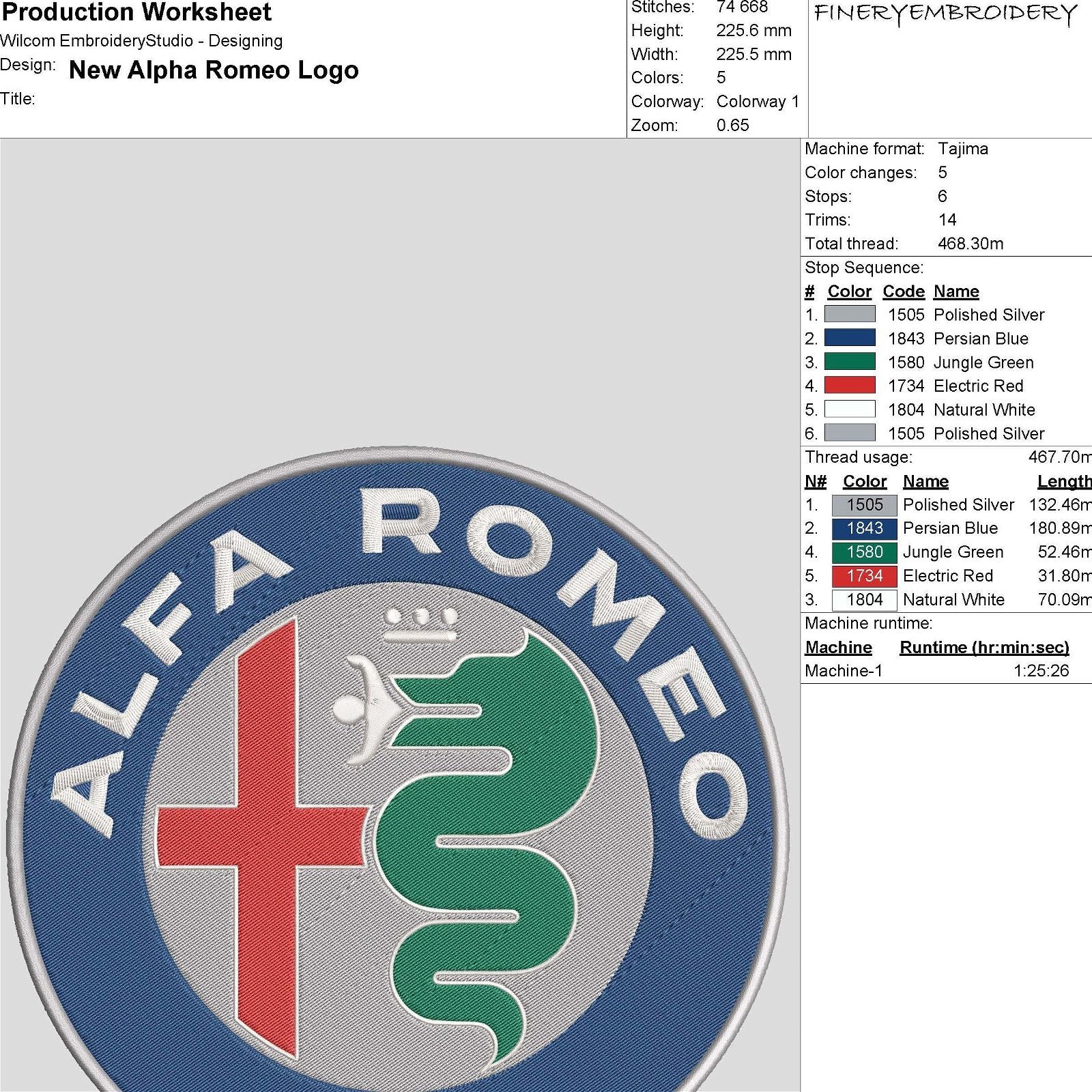 New Alpha Romeo Logo Embroidery Design - FineryEmbroidery