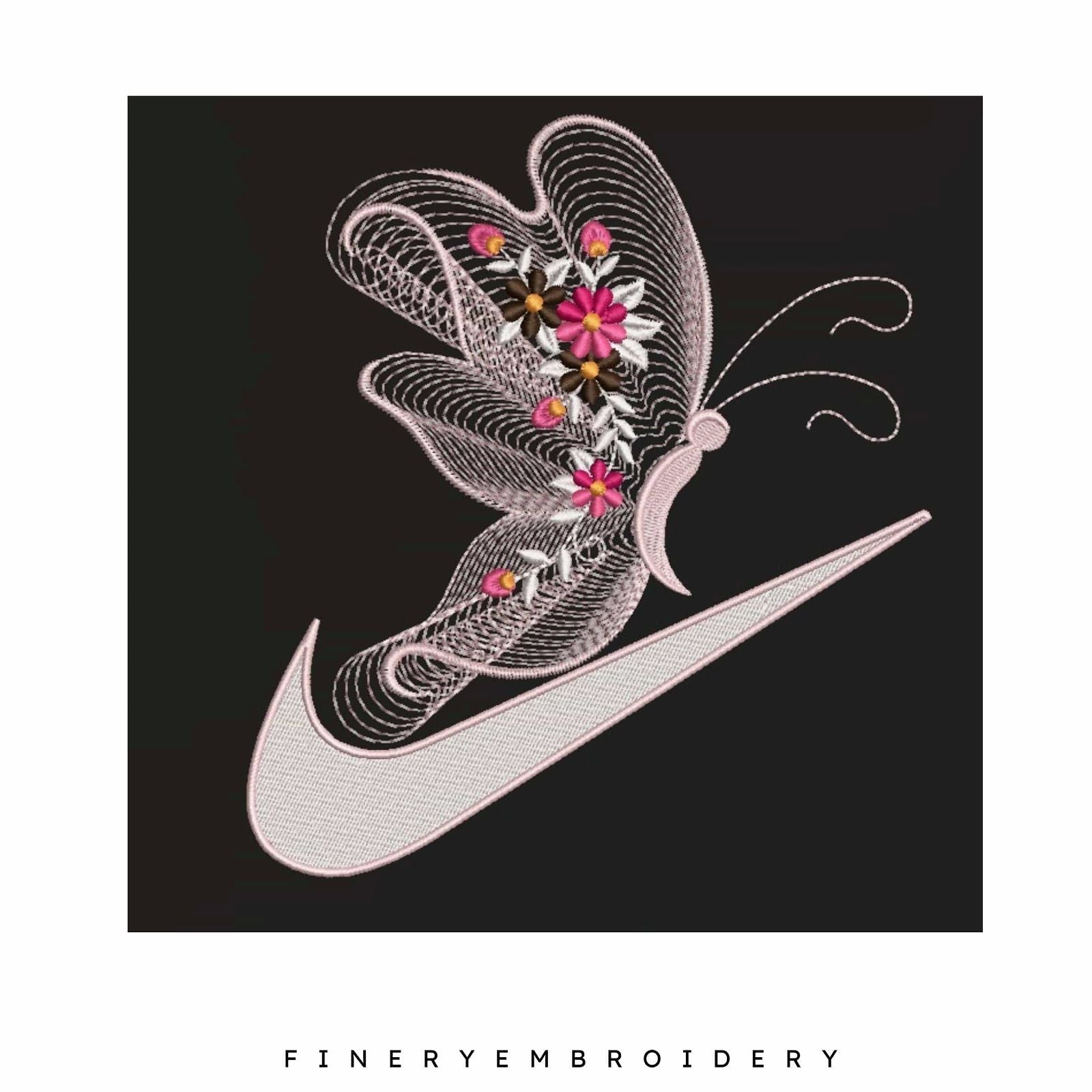 Nike Floral Butterfly - Embroidery Design - FineryEmbroidery
