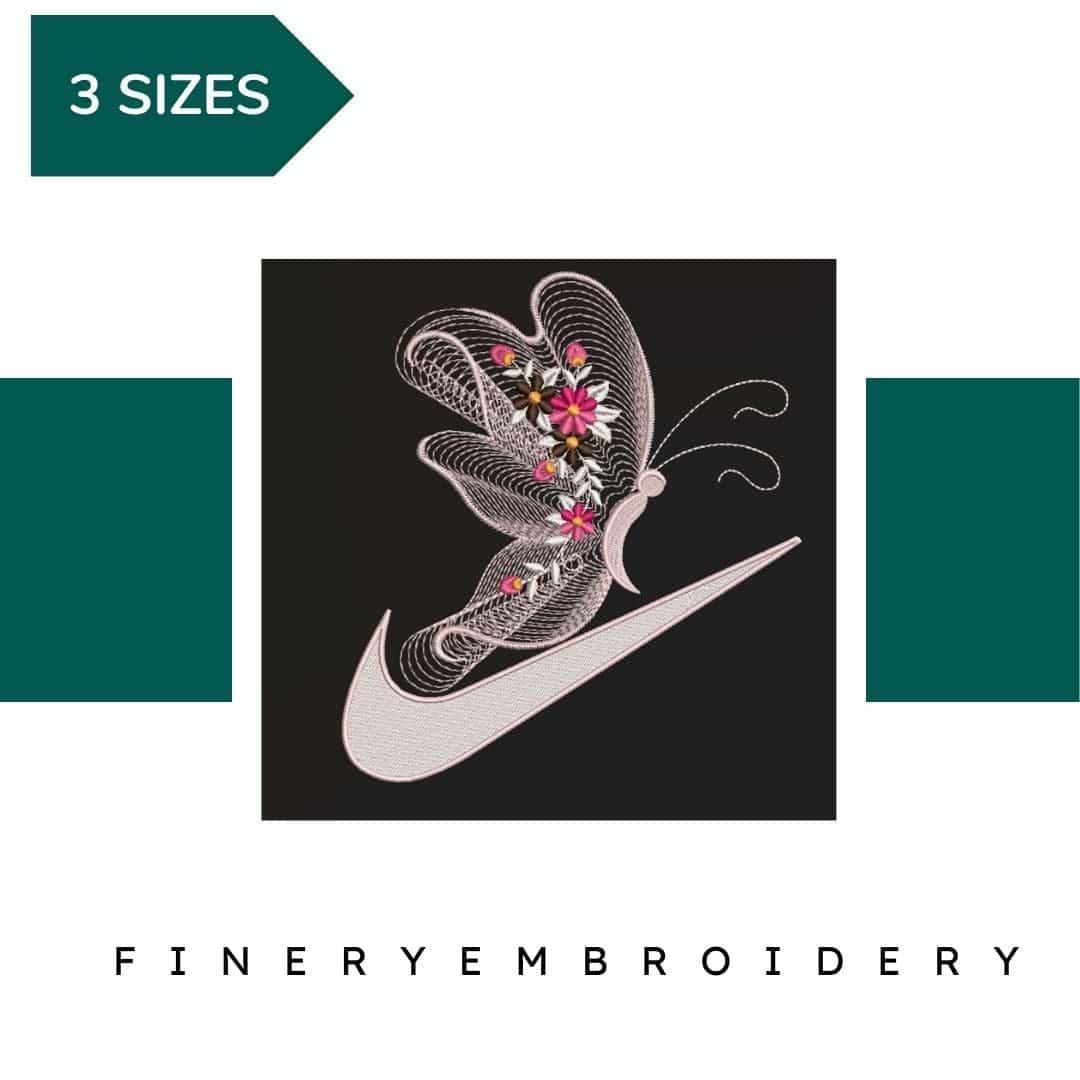 Nike Floral Butterfly - Embroidery Design - FineryEmbroidery