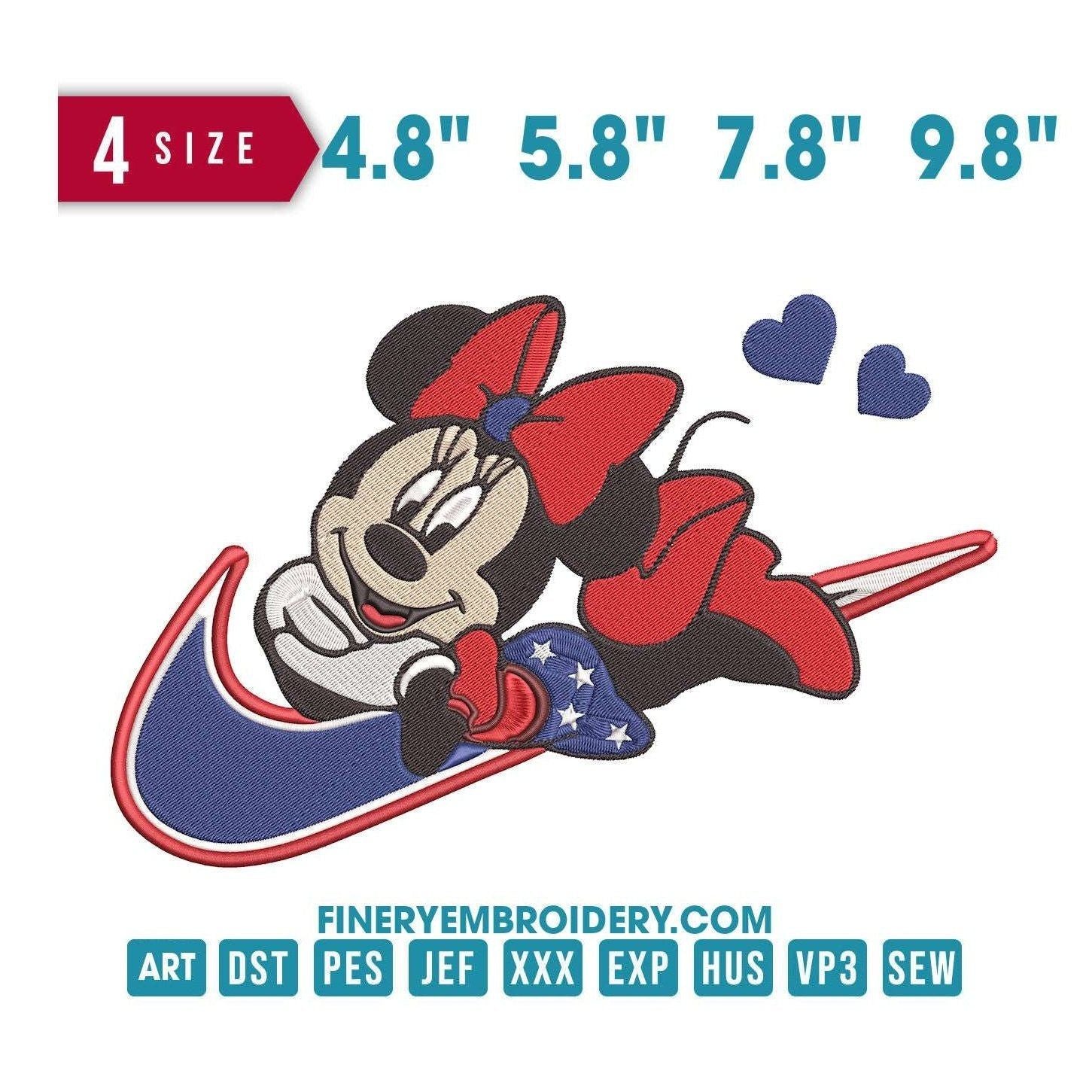Nike Minnie Heart Red and Blue - Embroidery Design - FineryEmbroidery