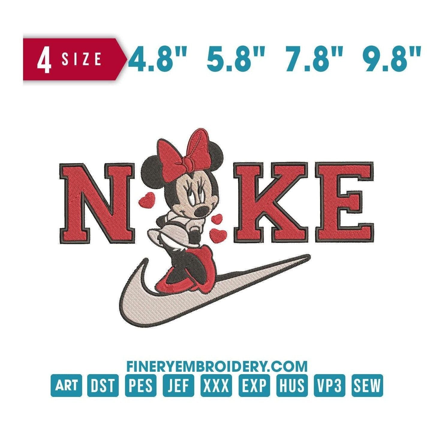 Nike Minnie Mouse With Hearts - Embroidery Design - FineryEmbroidery