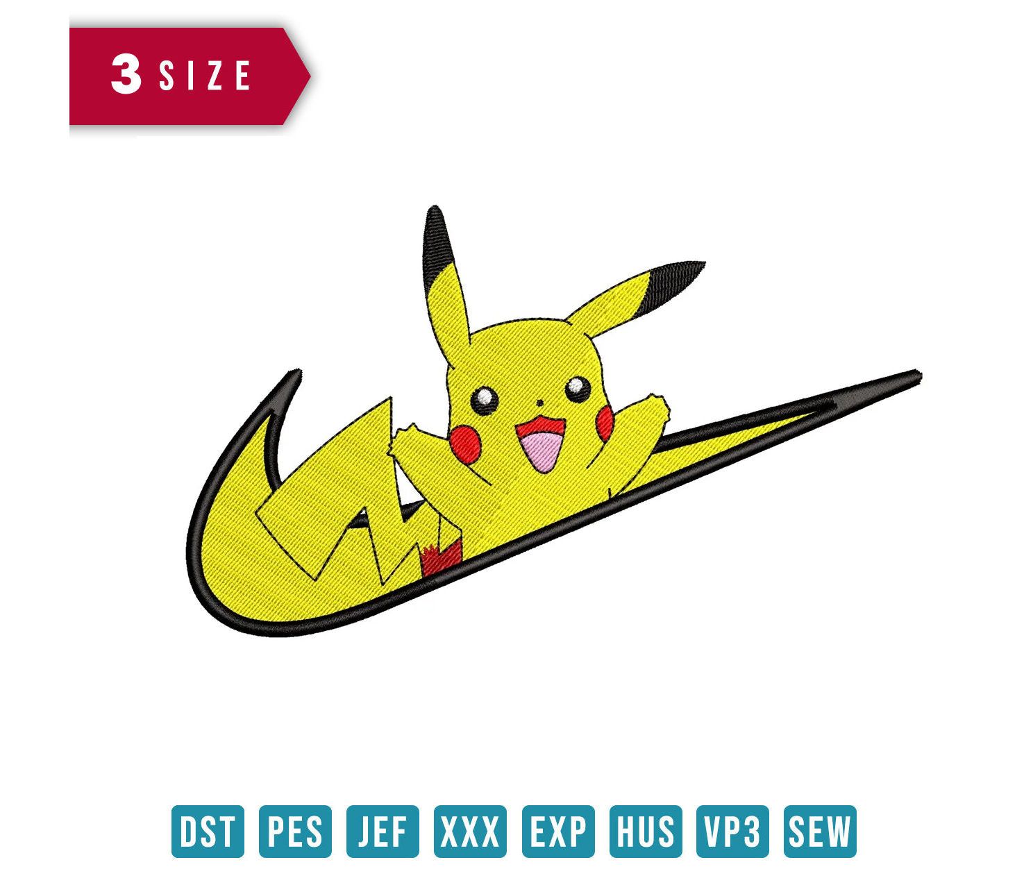 Nike Pikachu Embroidery Design - FineryEmbroidery