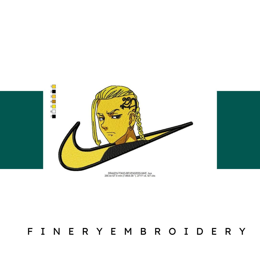 Nike Swoosh Draken Tokio Revengers Embroidery Design - FineryEmbroidery