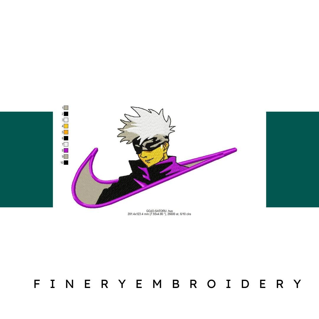 Nike Swoosh Gojo Satoru Embroidery Design - FineryEmbroidery