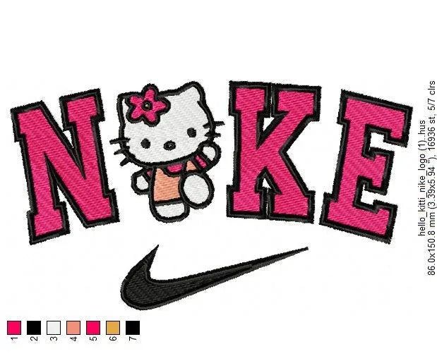 Nike Swoosh Hello Kitti Embroidery Design - FineryEmbroidery