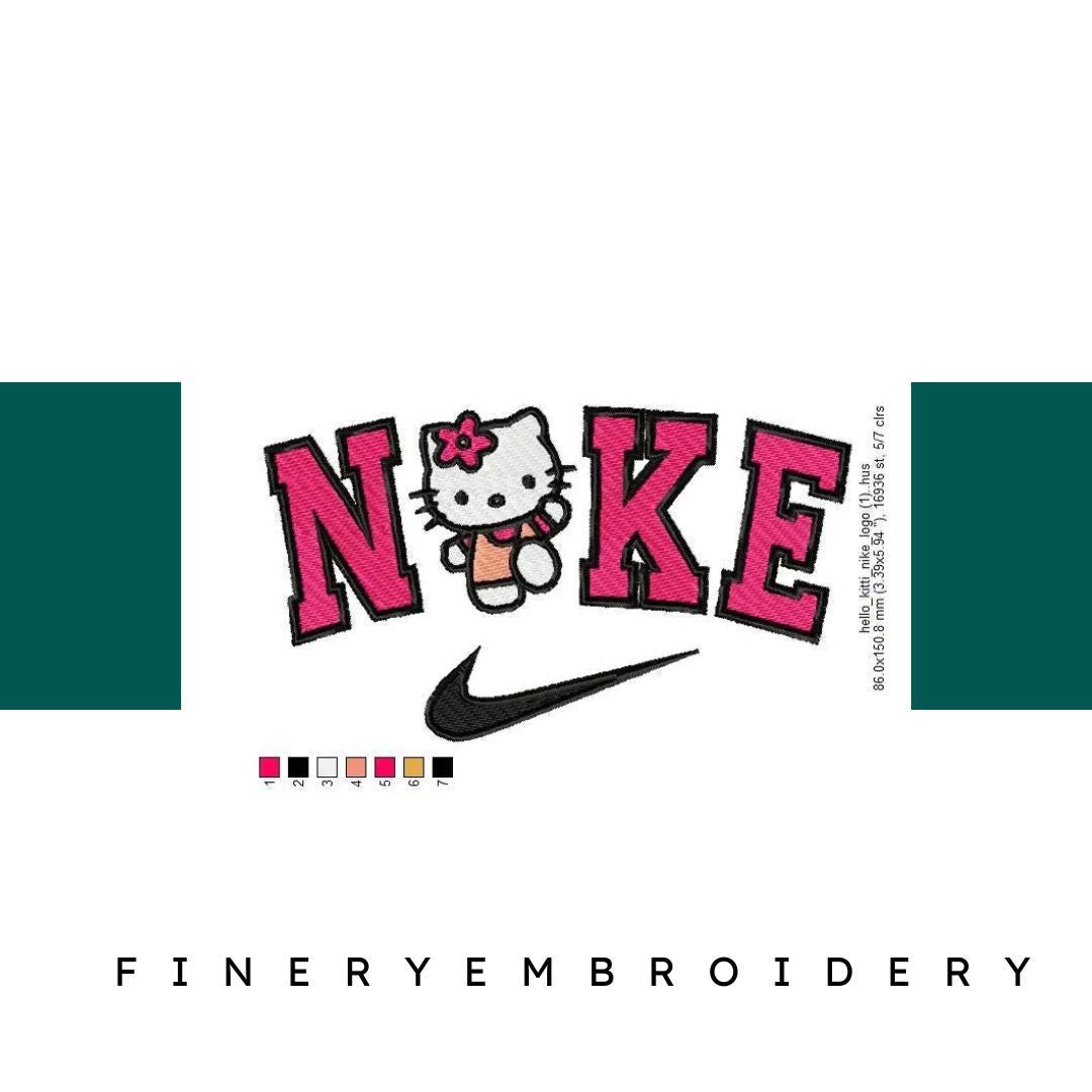 Nike Swoosh Hello Kitti Embroidery Design - FineryEmbroidery