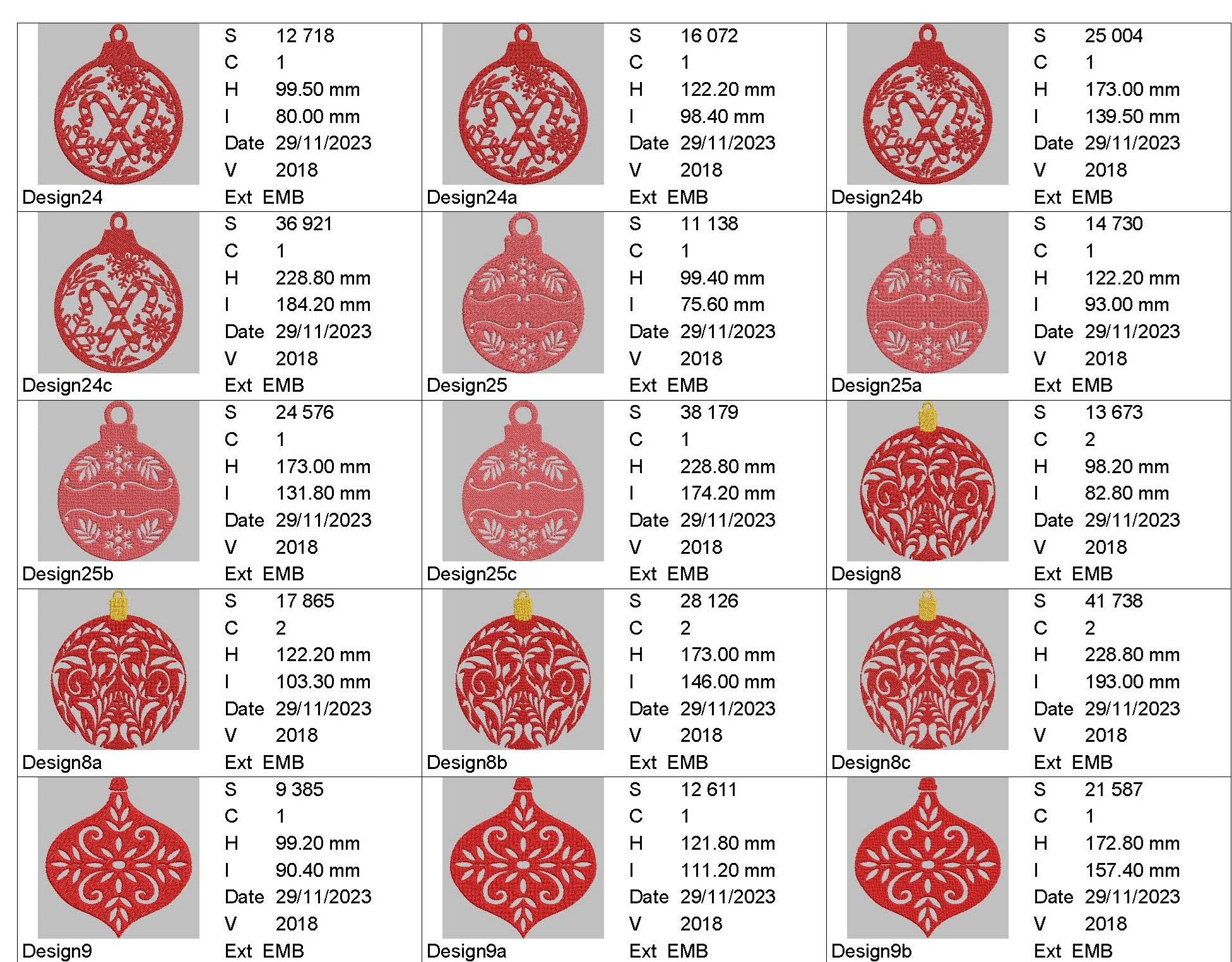 Christmas Ornaments - Designs Pack : Embroidery Design