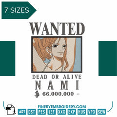 One Piece Namy Wanted  - Anime - Embroidery Design - FineryEmbroidery