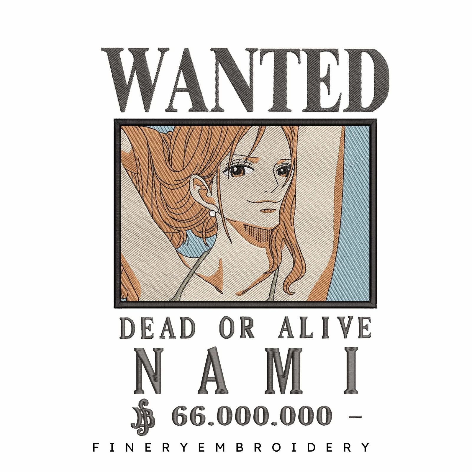 One Piece Namy Wanted  - Anime - Embroidery Design - FineryEmbroidery
