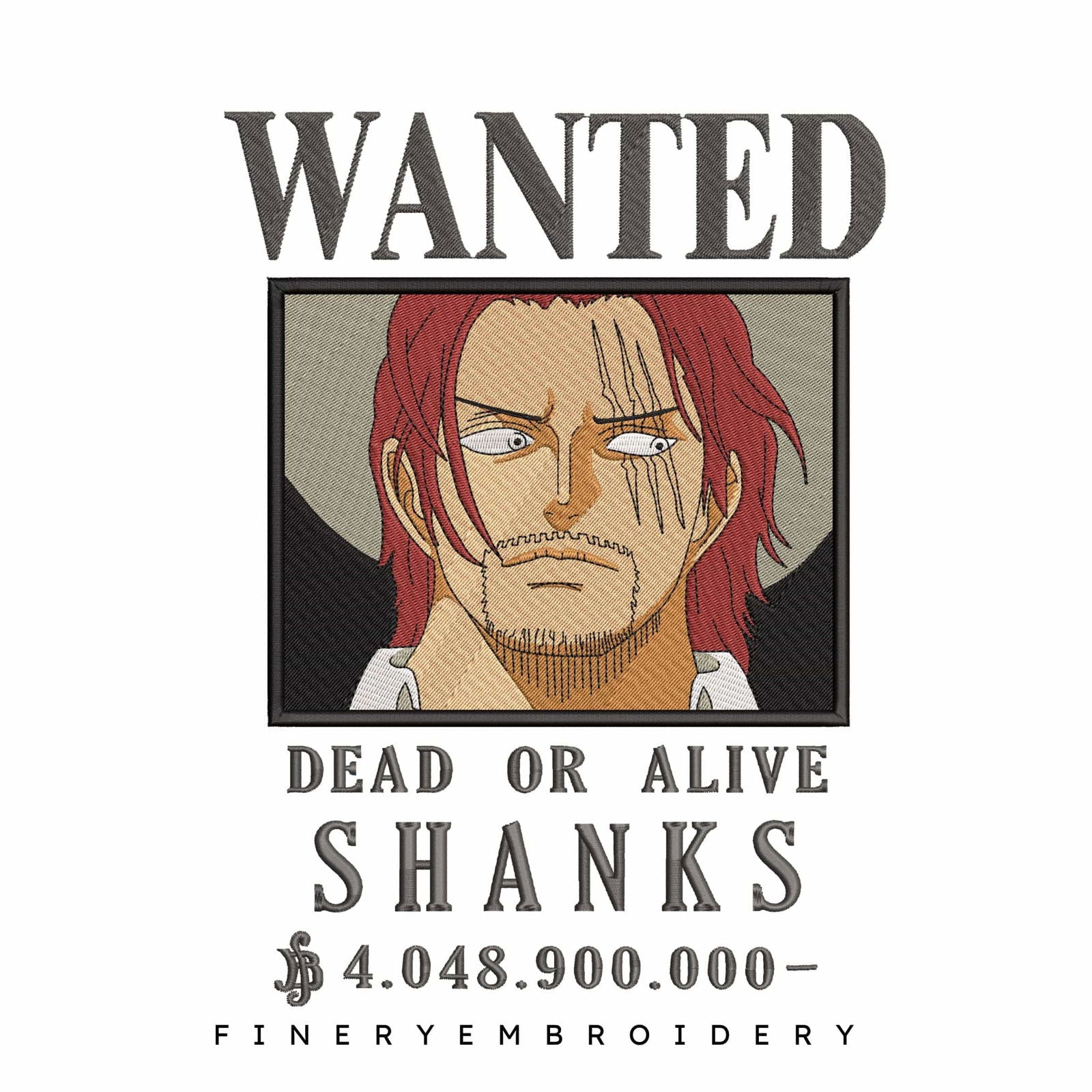 One Piece Shanks Wanted - Anime - Embroidery Design - FineryEmbroidery