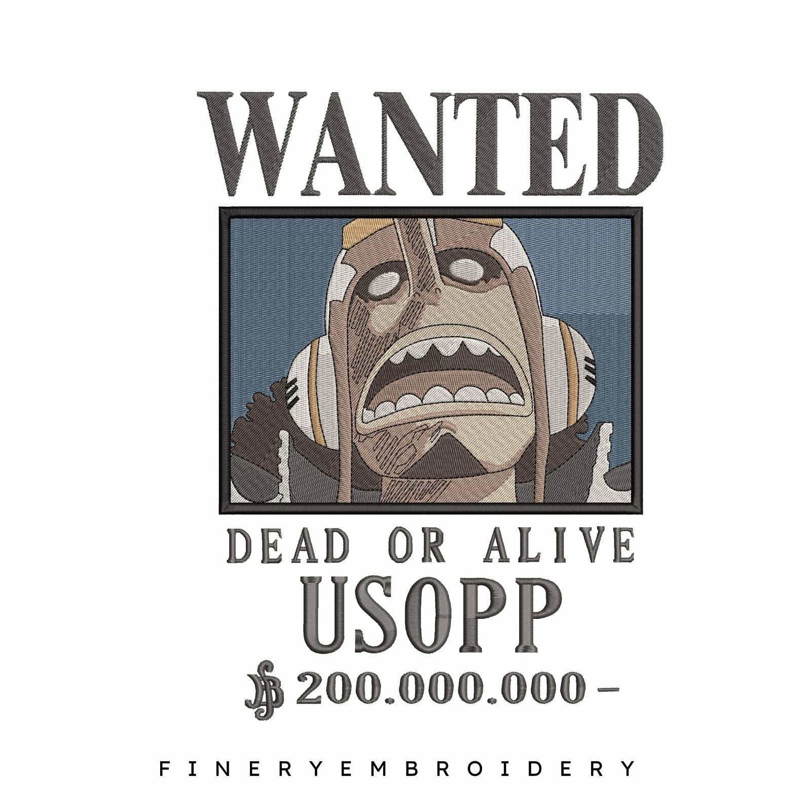 One Piece Ussop Wanted - Anime - Embroidery Design - FineryEmbroidery