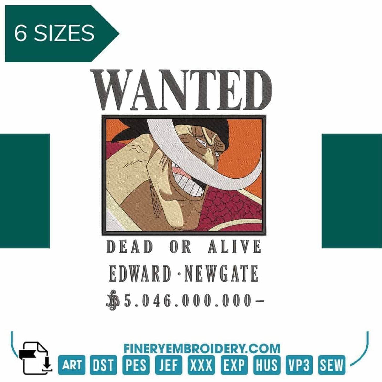 One Piece Whitebeard Edward Newgate Wanted  - Anime - Embroidery Design - FineryEmbroidery