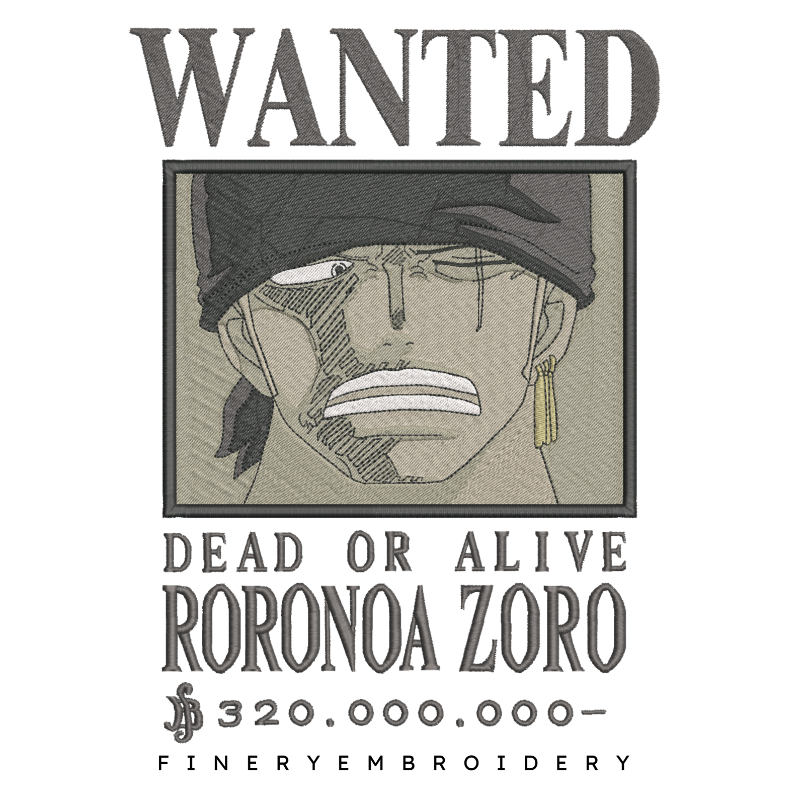 One Piece Zorro Wanted - Anime - Embroidery Design - FineryEmbroidery