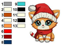 Christmas Kitty Embroidery Design – Festive Cat with Santa Hat