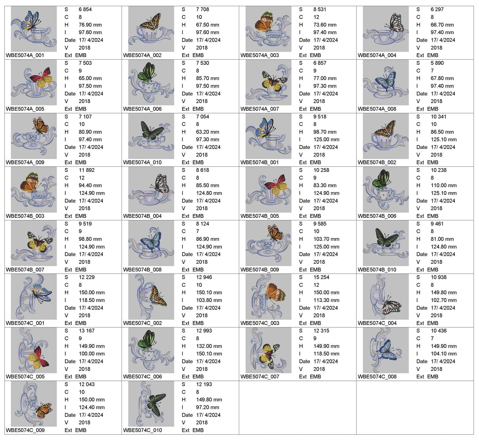 Pack - 10 designs captivating butterfly and mug - Embroidery Designs - FineryEmbroidery