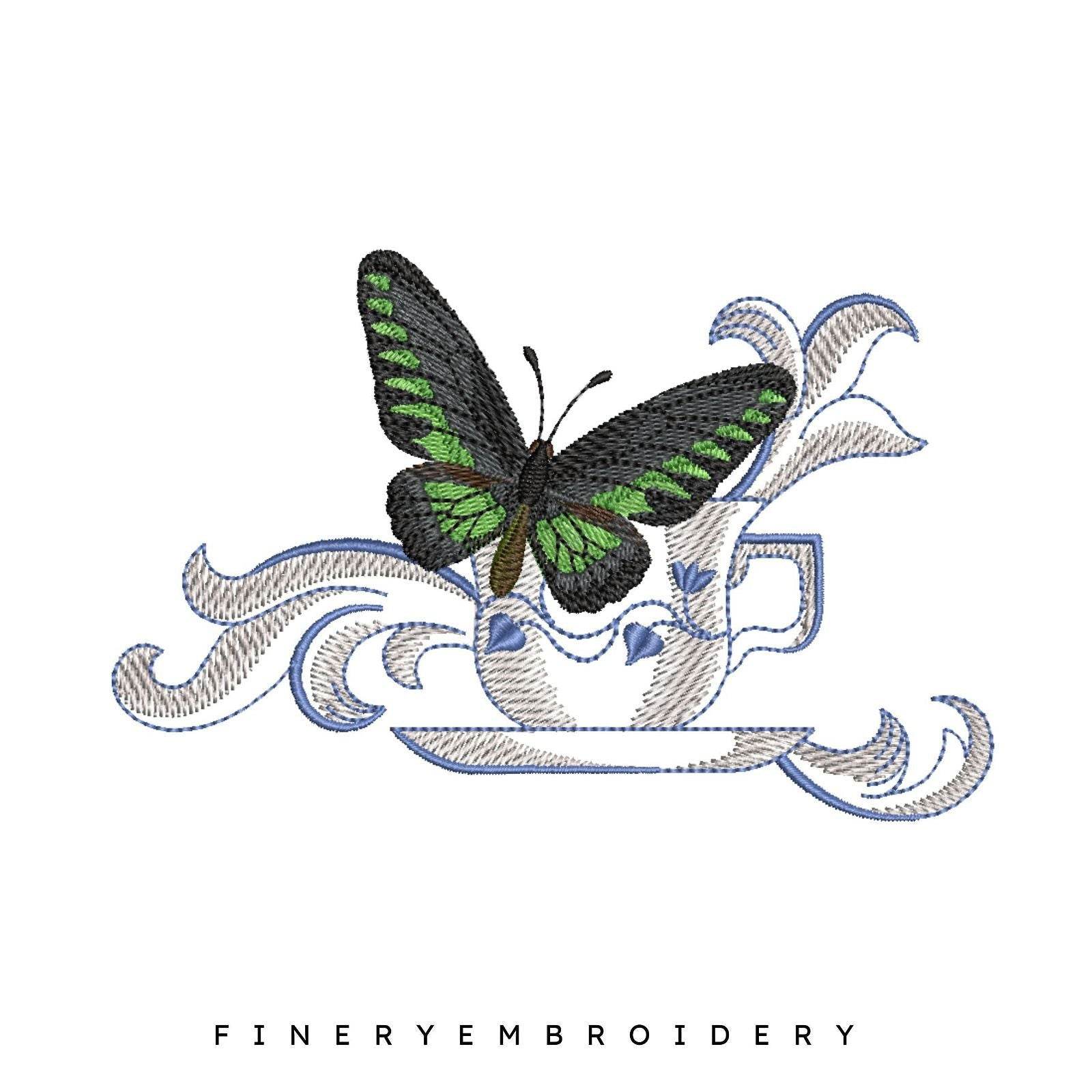 Pack - 10 designs captivating butterfly and mug - Embroidery Designs - FineryEmbroidery