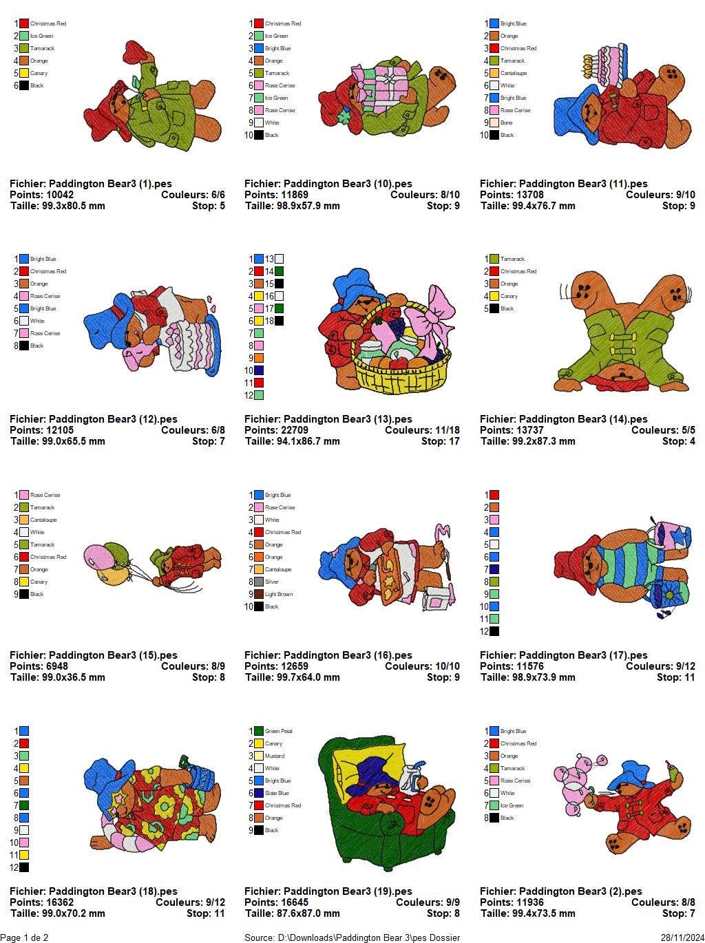 Paddington Bear 2 - Pack of 20 Designs - Embroidery Design - FineryEmbroidery