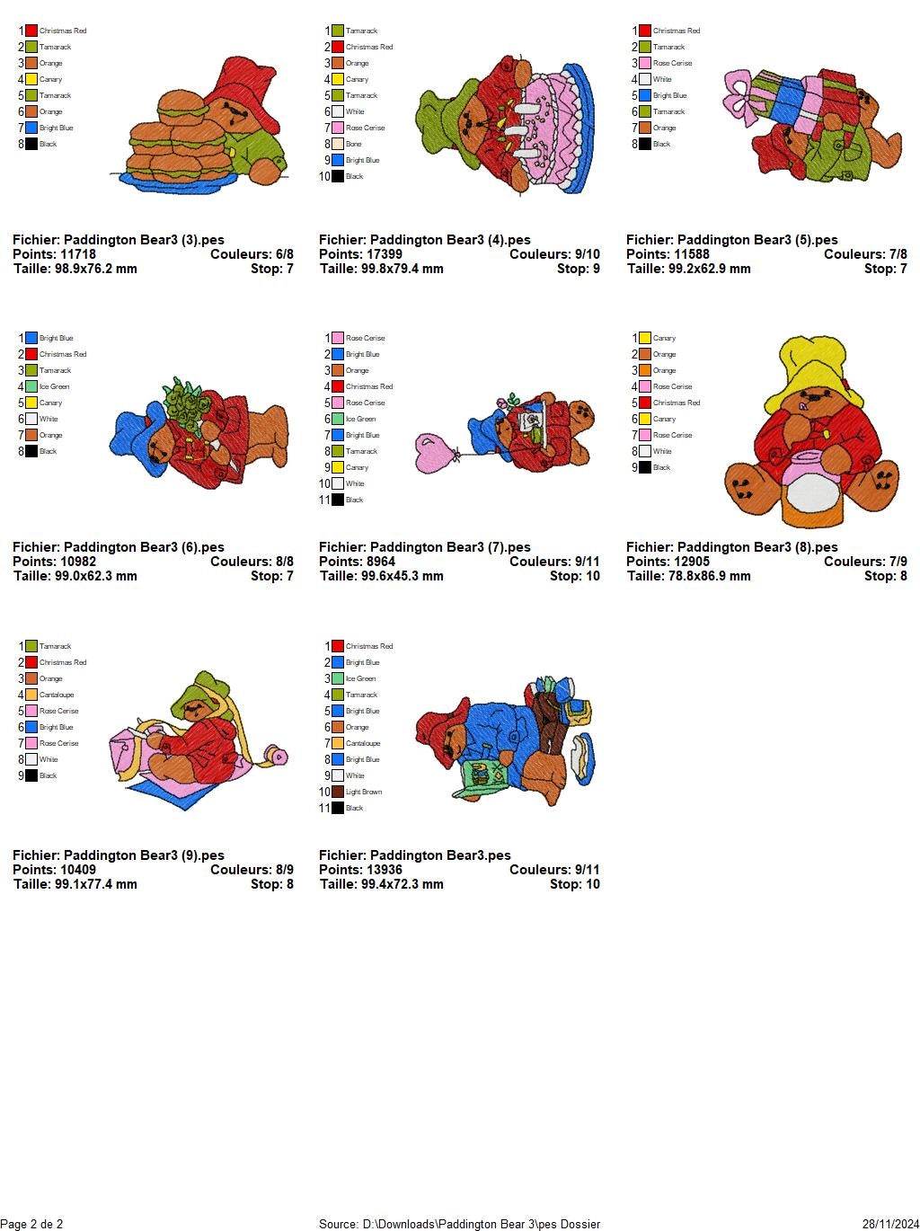 Paddington Bear 2 - Pack of 20 Designs - Embroidery Design - FineryEmbroidery
