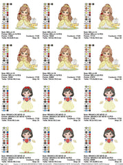 Princess Embroidery Designs Pack: Bella, Snow White, Cinderella, Jasmine & Tiana