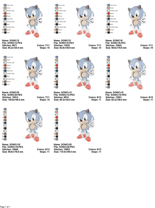 Sonic Embroidery Design Pack – Classic Style