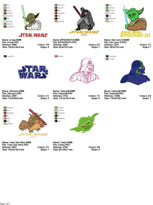 Star Wars - Pack of 8 Designs - Embroidery Design