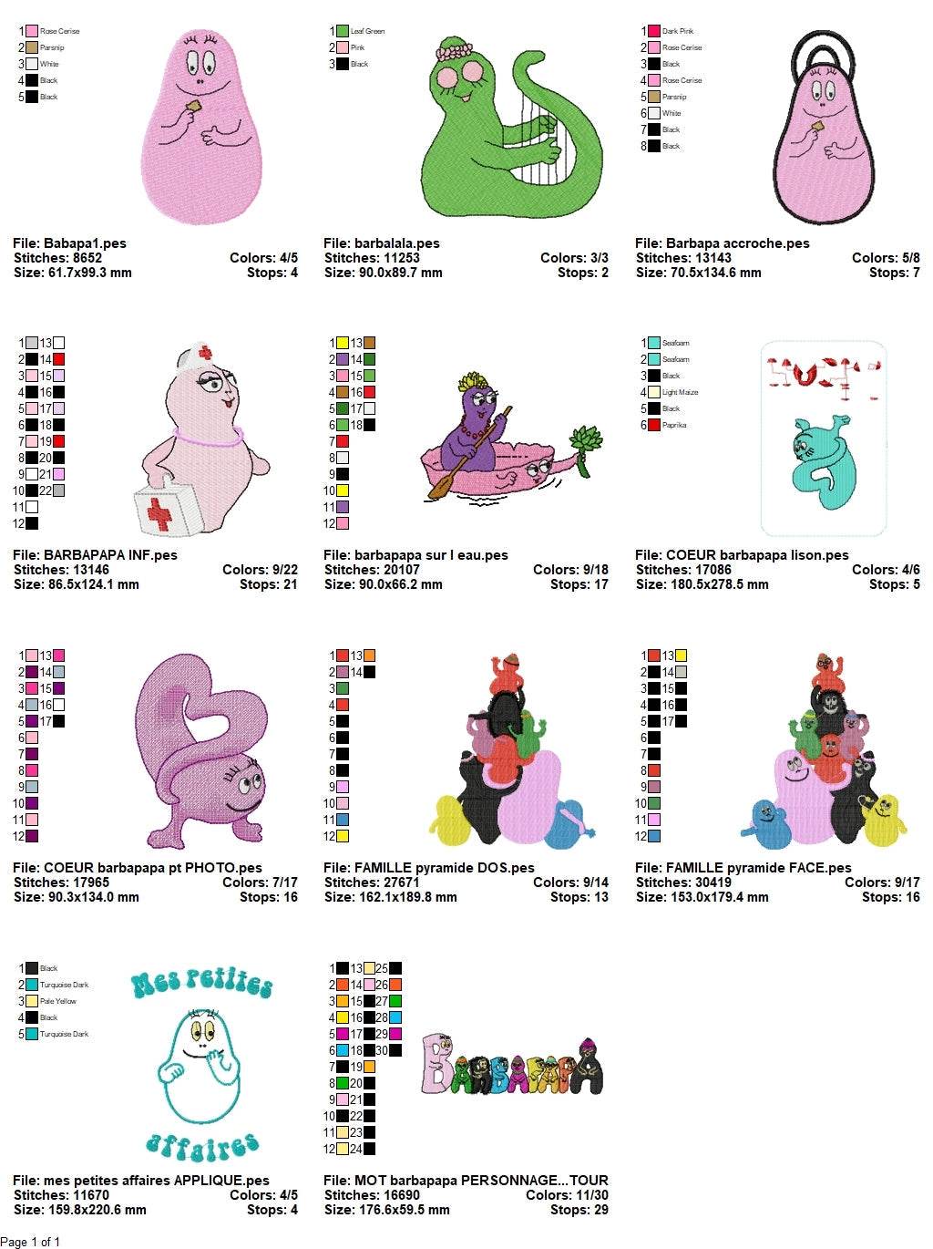 Barbapapa - Pack of 11 Designs - Embroidery Design