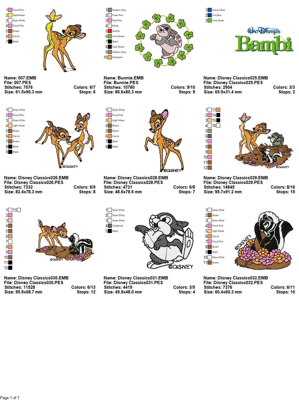 Bambi - Pack of 9 Designs - Embroidery Design