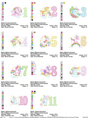 Magical Unicorn Birthday Numbers Embroidery Pack – 1 to 11 Enchanted Designs