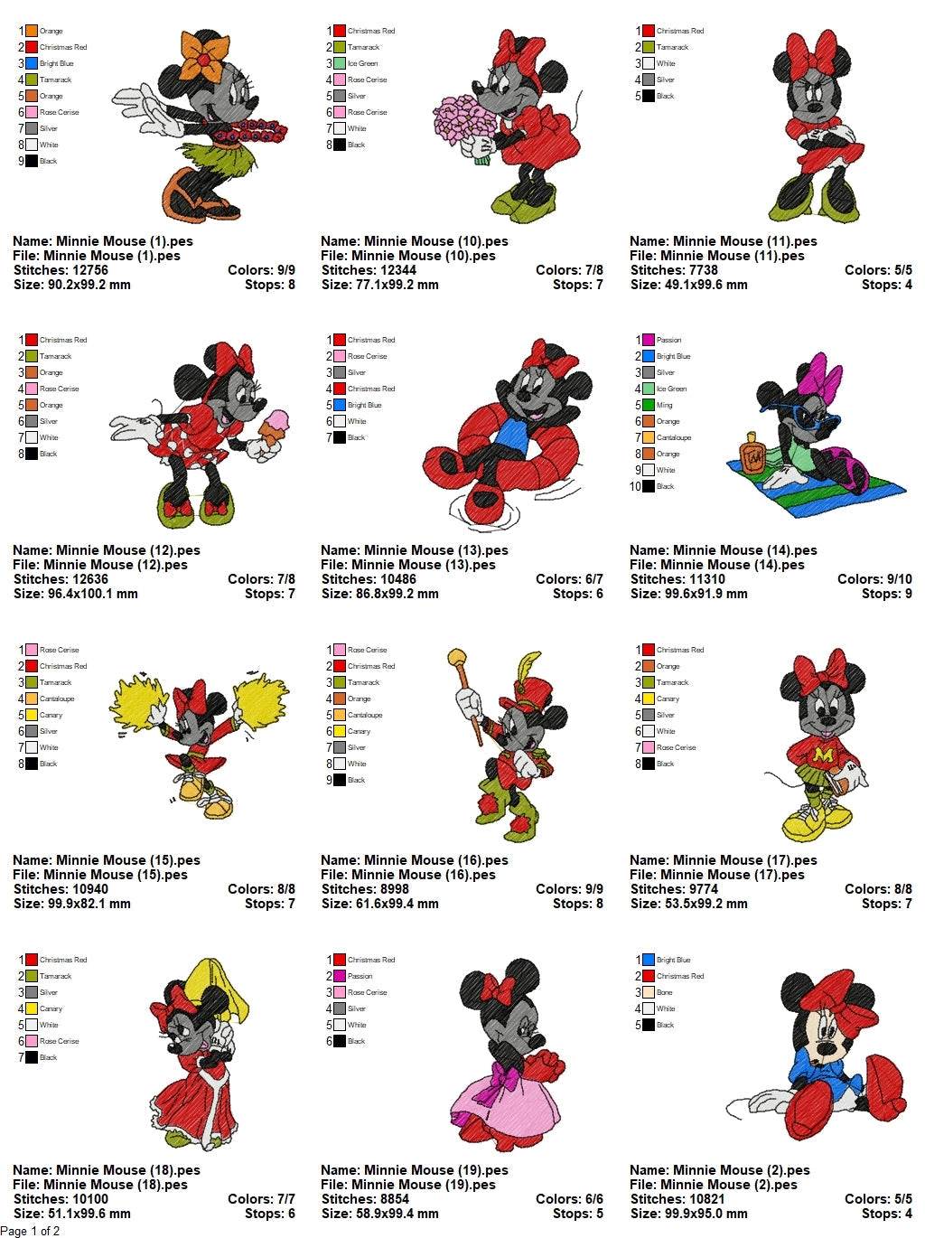 Minnie Mouse- Pack of 20 Designs - Embroidery Design