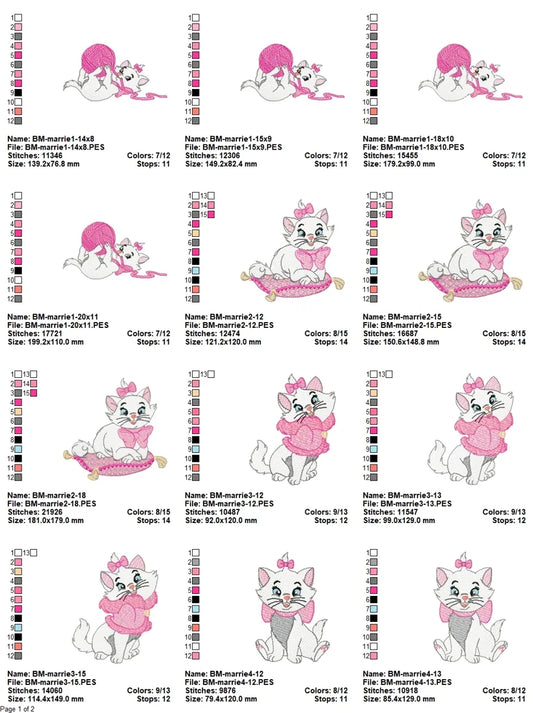 Marie Aristocats Embroidery Design Pack for Disney-Inspired Projects
