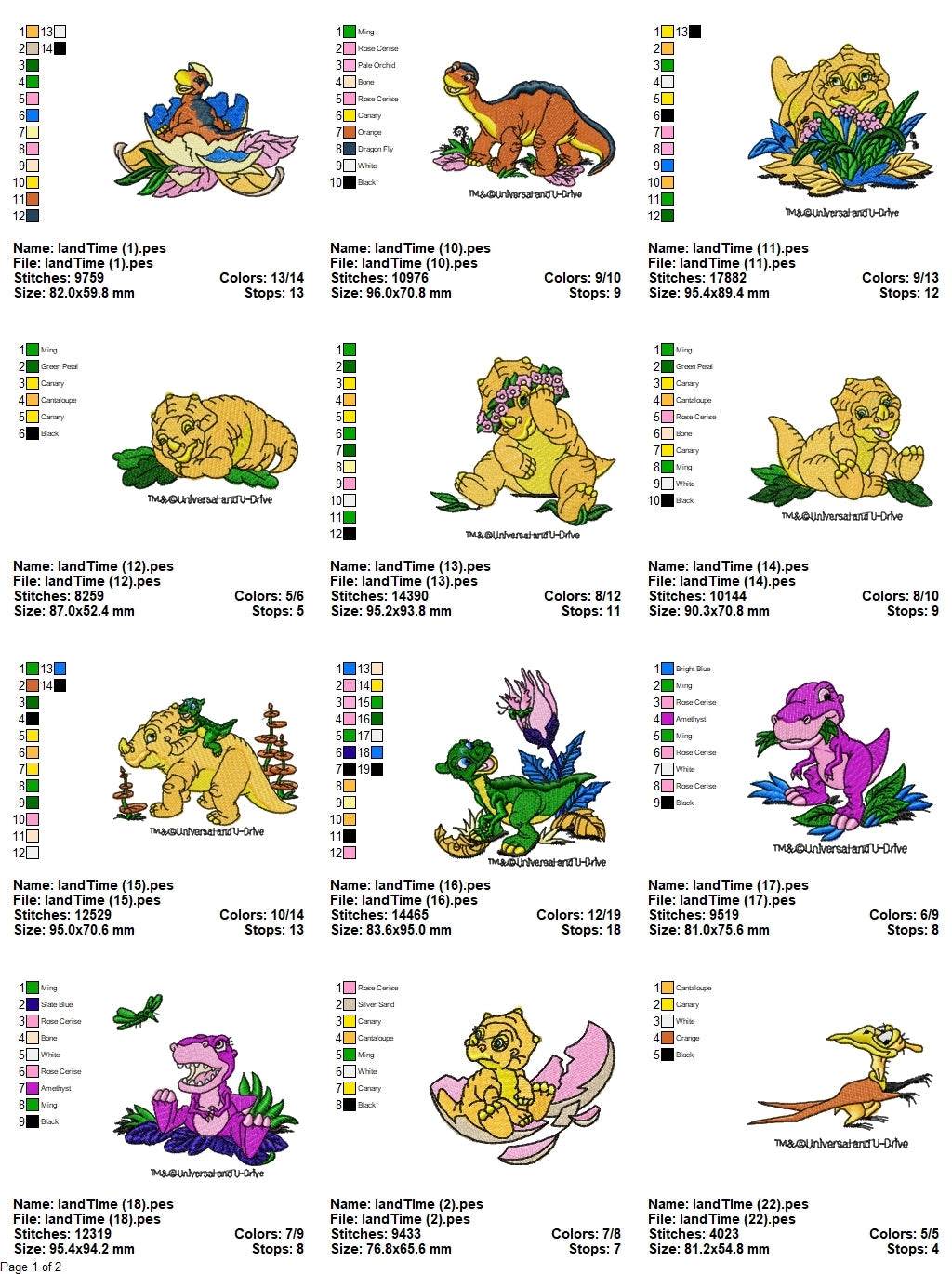 The Land Before Time- Pack of 22 Designs - Embroidery Design
