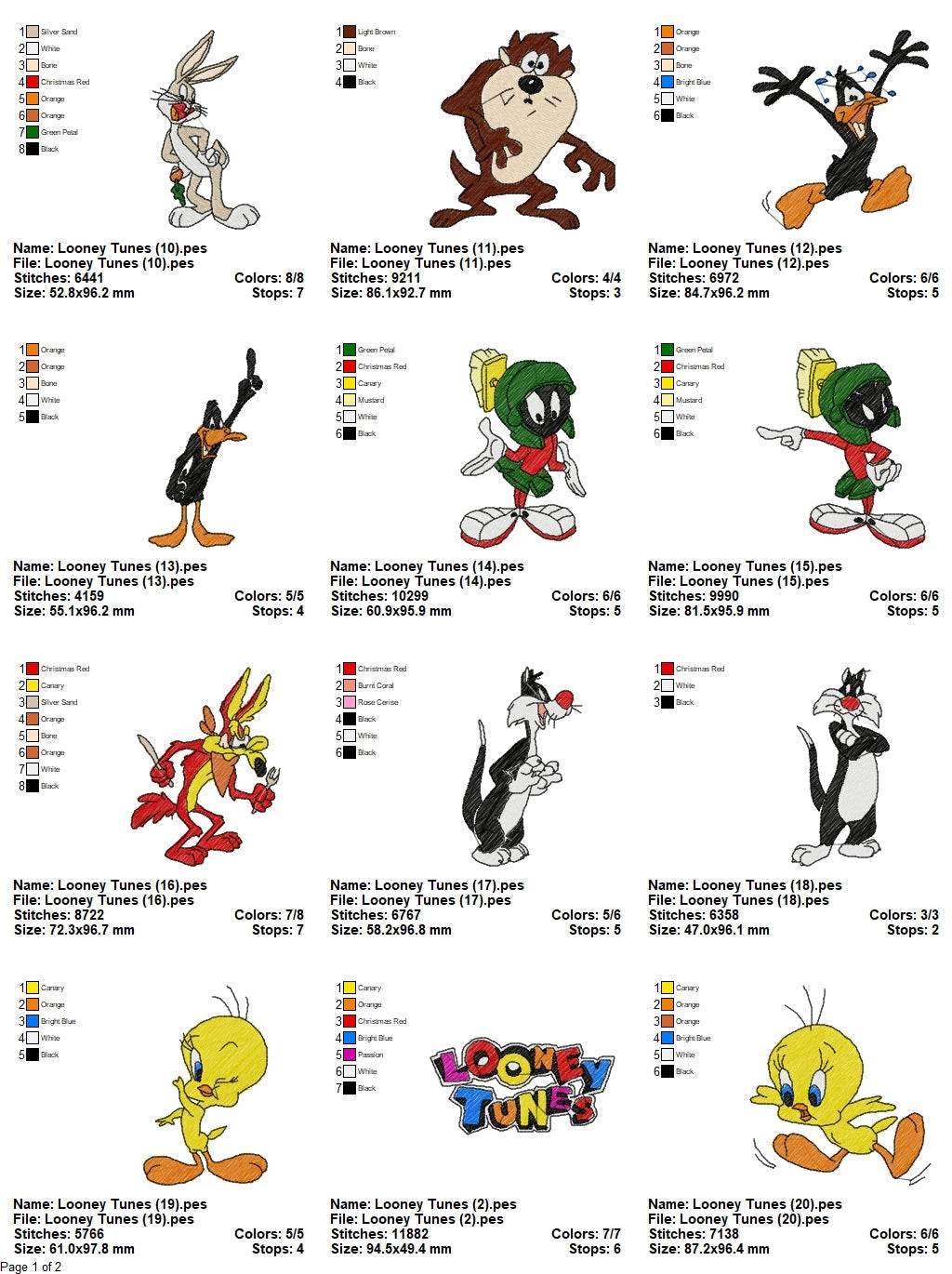 Looney Tunes - Pack of 20 Designs - Embroidery Design