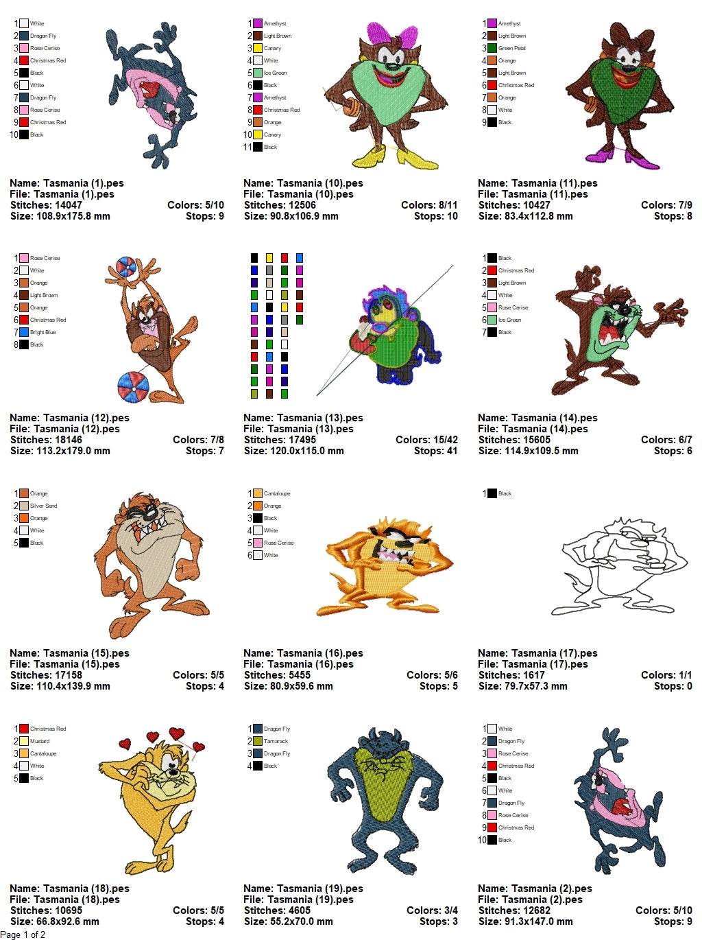 Taz-Mania- Pack of 19 Designs - Embroidery Design