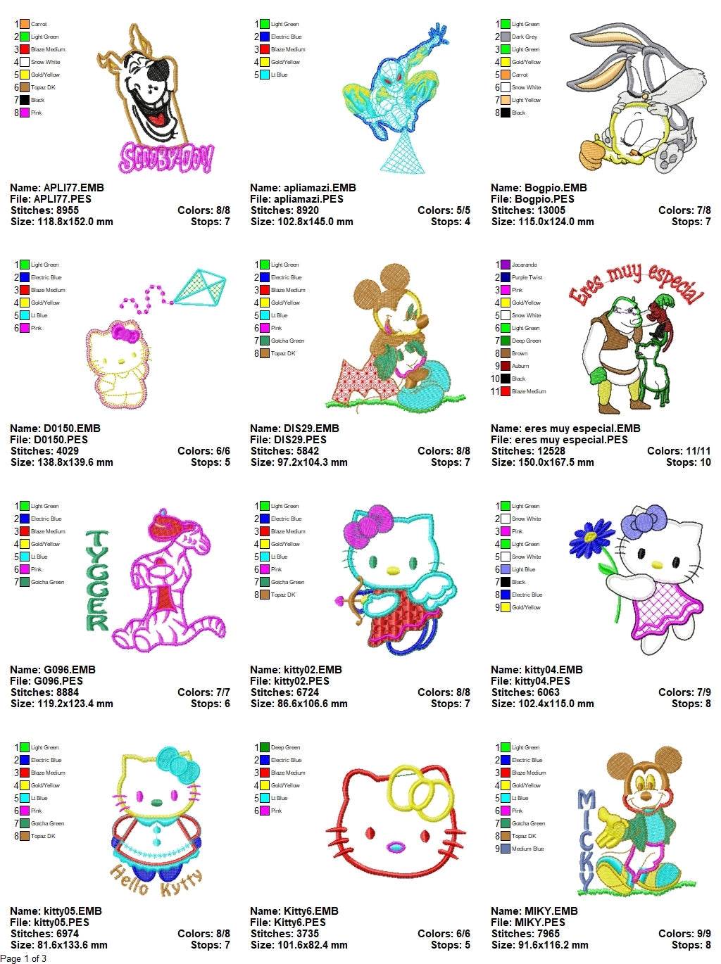 Appliqués Cartoons - Pack of 30 Designs - Embroidery Design